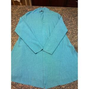 Eileen Fisher Teal Merino Wool Cardigan Size M FLAW